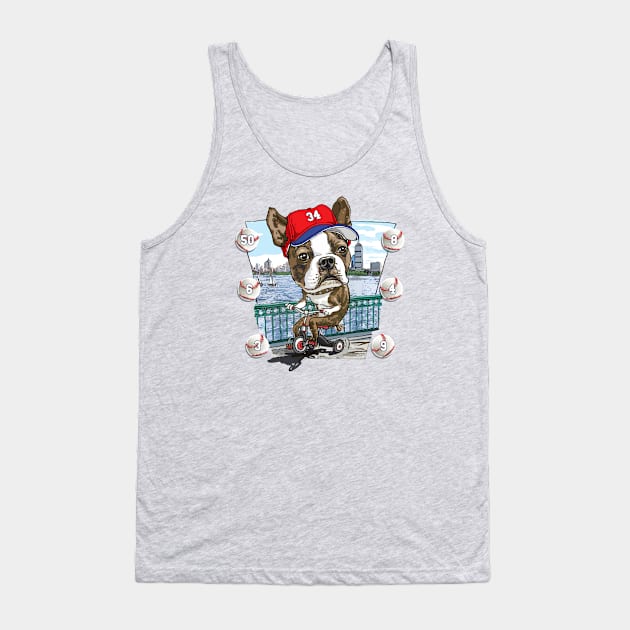 Boston Terrier Dog with Red Baseball Hat Tank Top by Mudge